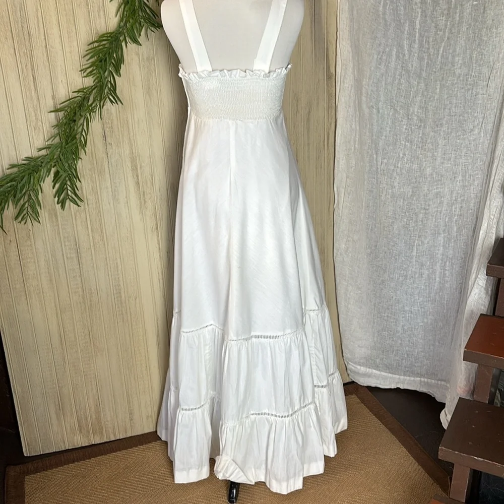 Vintage 1976 Young Edwardian White Cotton Maxi Sundress, Floral Embroidery, EUC - Picture 8 of 15